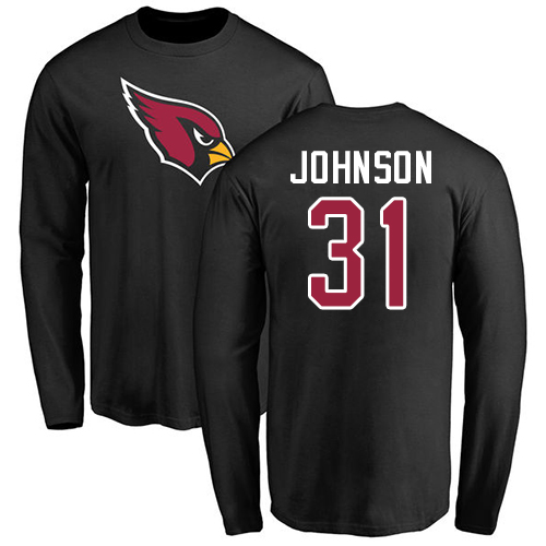 Arizona Cardinals Men Black David Johnson Name And Number Logo NFL Football #31 Long Sleeve T Shirt